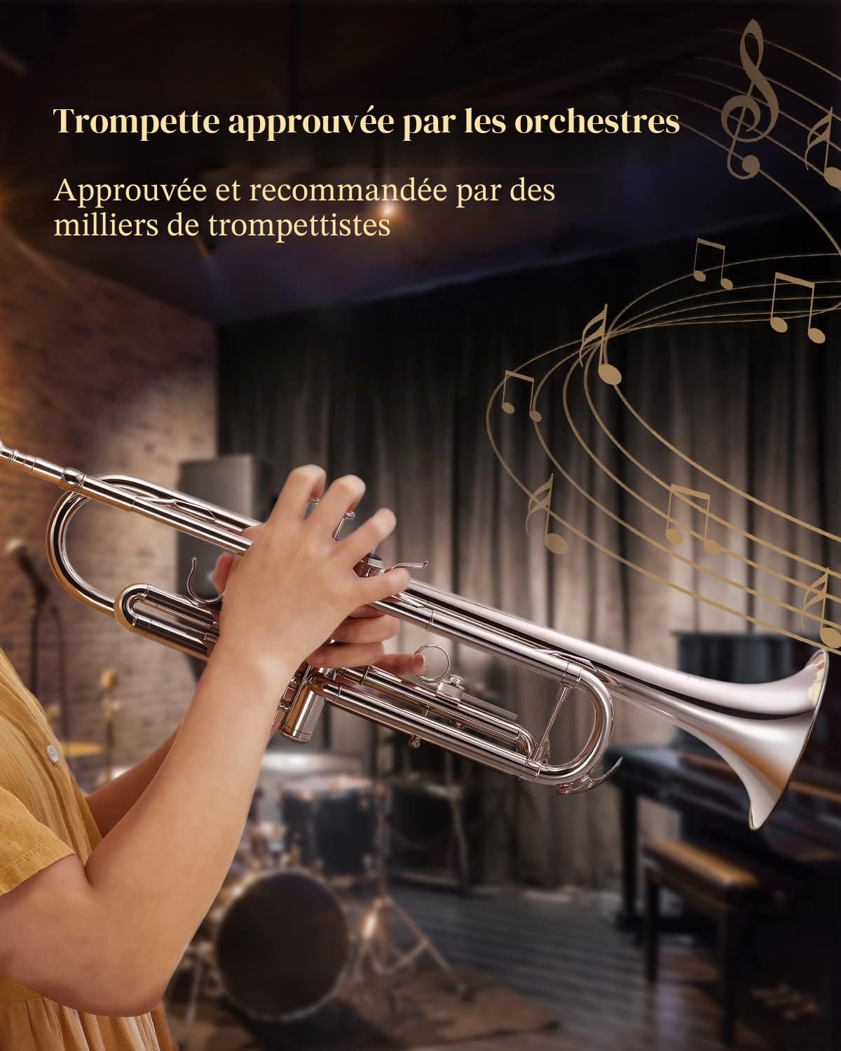Coffret trompette Eastar en si bémol pour débutants, instrument de musique en cuivre pour étudiants, étui rigide, kit de nettoyage, embouchure 7C et gants, ETR-380N, argent