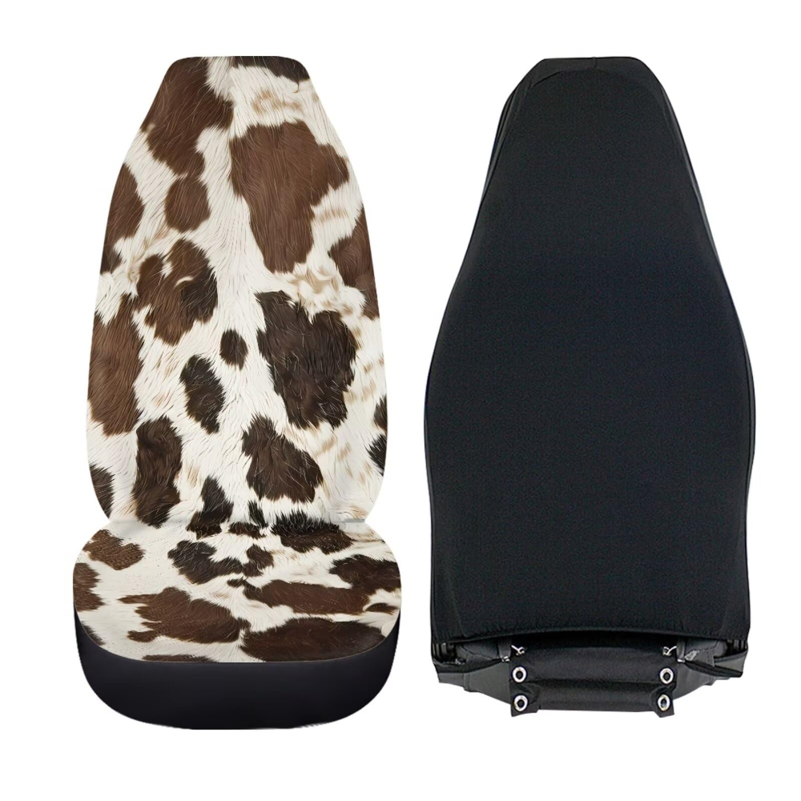 Lot de 2 housses de siège avant de voiture - Motif vache brune - Housses de siège de véhicule antidérapantes - Housse intérieure de voiture lavable - Protecteur de siège universel - Convient