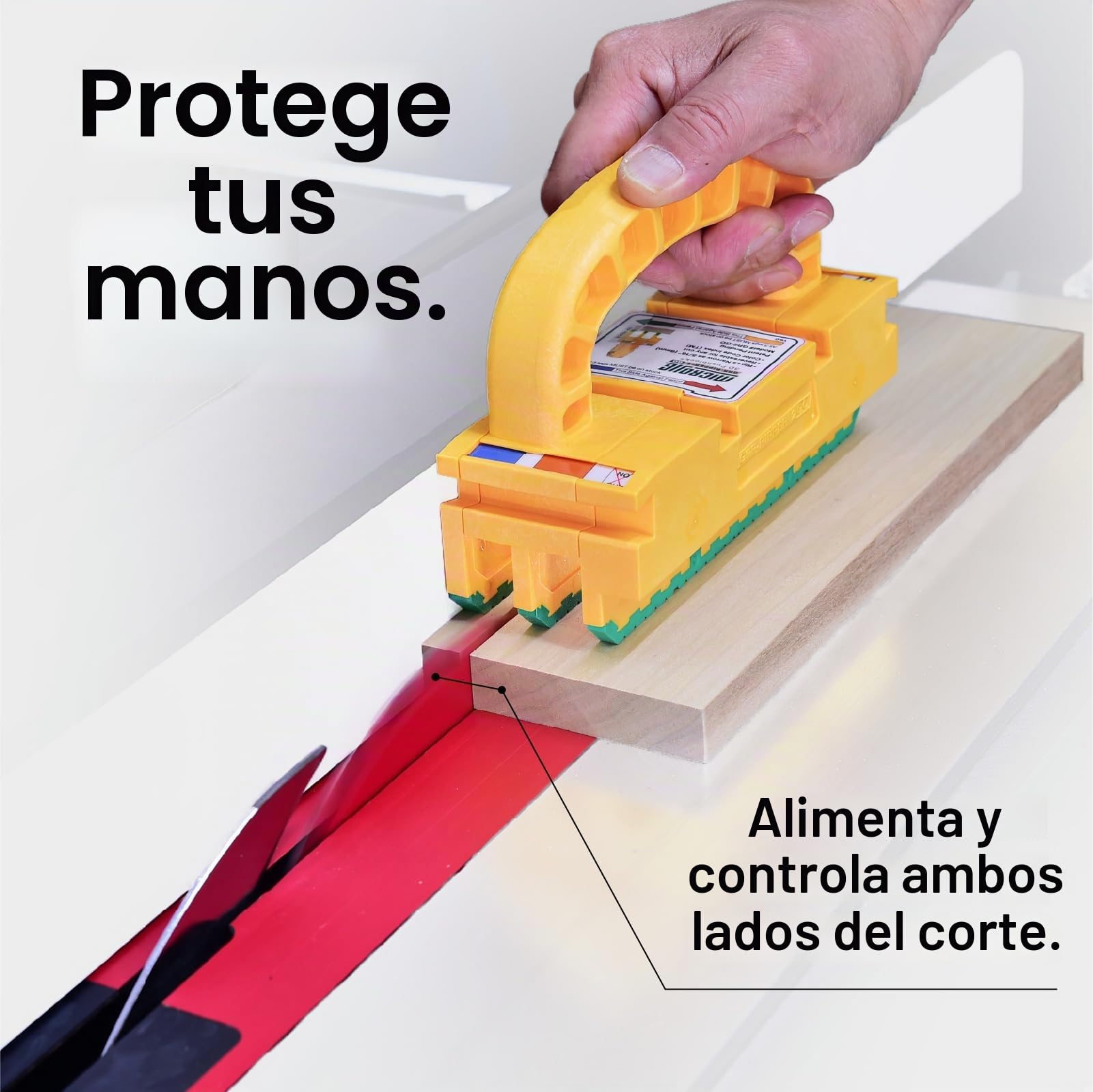 MICROJIG GRR-RIPPER 2GO Bloque de empuje para enrutadores, ensambladores, sierras de banda y de mesa, herramienta de carpintería, agarre extremo, GR2-GO, Amarillo/Verde
