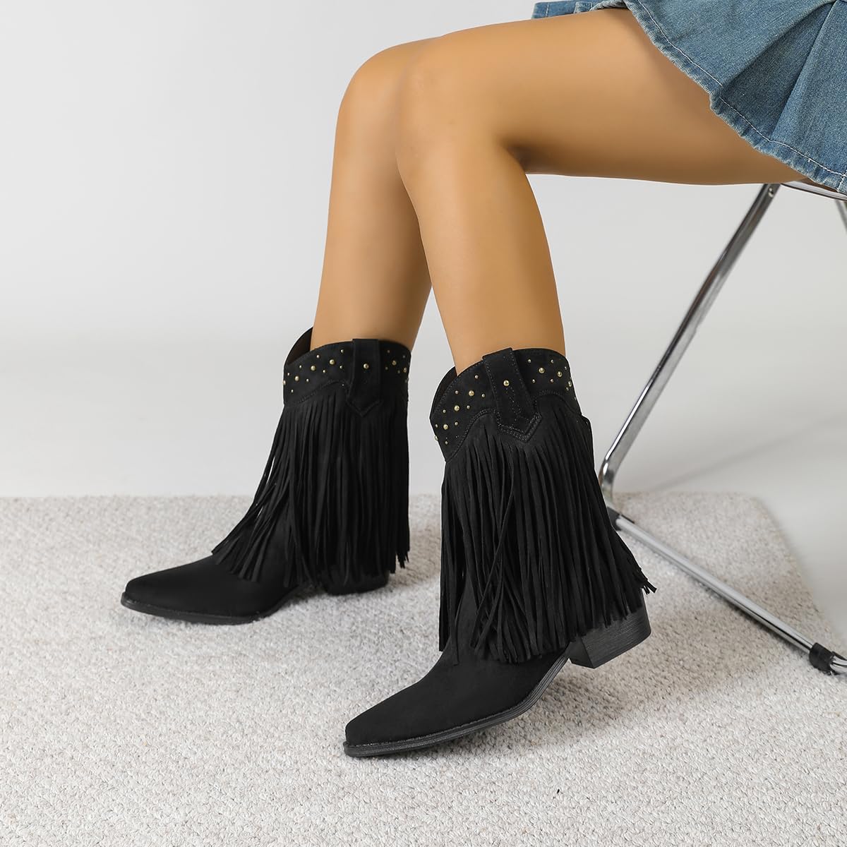 Amoji Women Western Cowboy Boots Cowgirl Mid Calf Boots Pull On D307 - Image 8