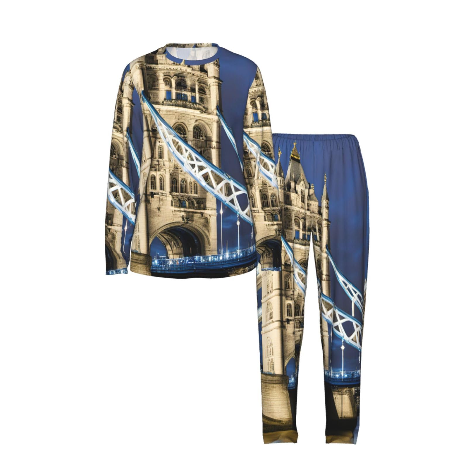 Tower Bridge In London Print - Pigiama da donna a maniche lunghe, morbido, confortevole, elastico
