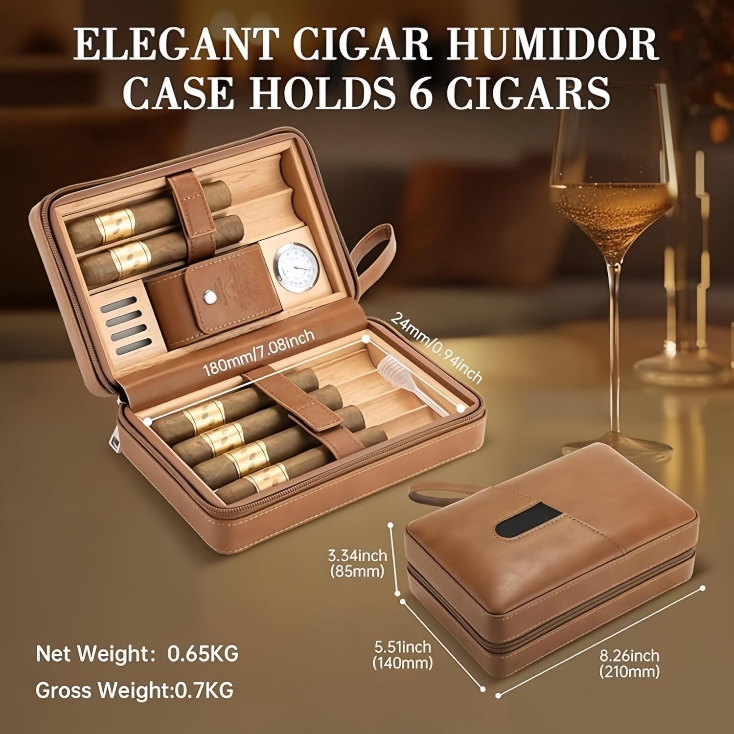 Cygarowy Humidor z Drewna Cedrowego – Wyjmowana Taca, Higrometr, Odłączany Nawilżacz, Rurka Skroplin i Kieszeń na Karty – Luksusowy Prezent dla Taty, Męża,Black