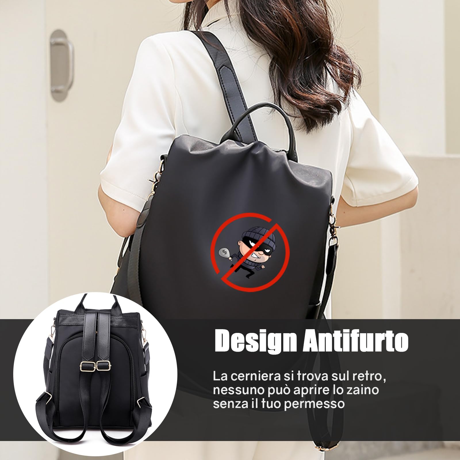 Ray-Velocity Zaino Antifurto Donna, Borse Zainetto Donna Impermeabile, Borsa a Tracolla Moda per Uscire, Lavoro, Viaggio, Scuola, Università