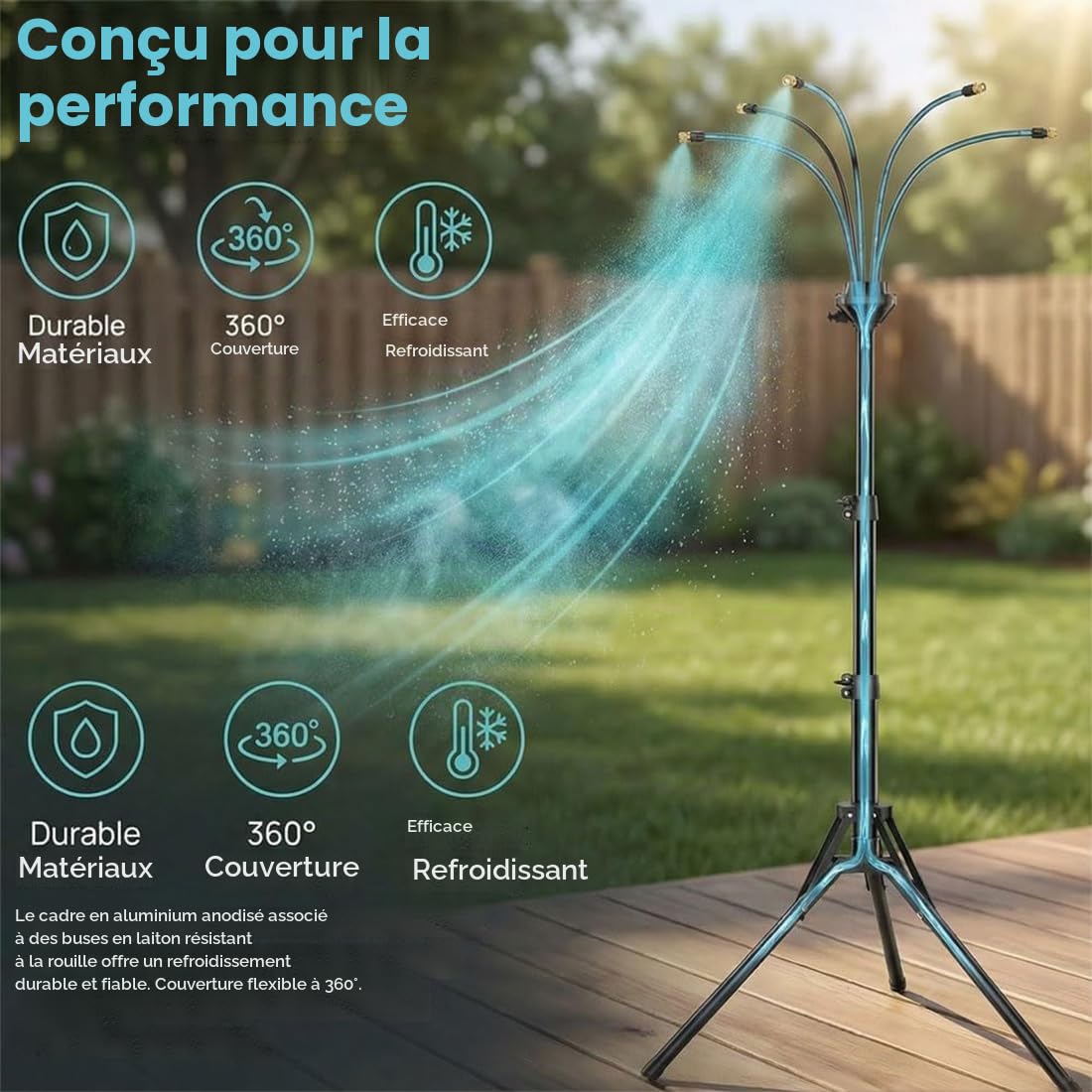 Brumisateur de Exterieur,Système de Refroidissement brumisateur sur Pied de 8 m,Angle Réglable à 360°,Système de Rafraîchissement pour Terrasse Jardin Piscine Barbecue Animaux (1 pcs)