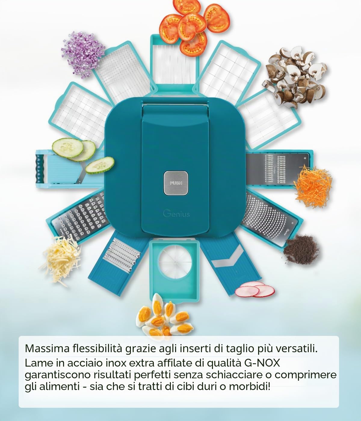 Genius Nicer Dicer Chef Professional Deluxe - Affettatrice manuale per verdure, 39 pezzi, con contenitore da 5,2 l e coperchio in vetro da 2,8 l