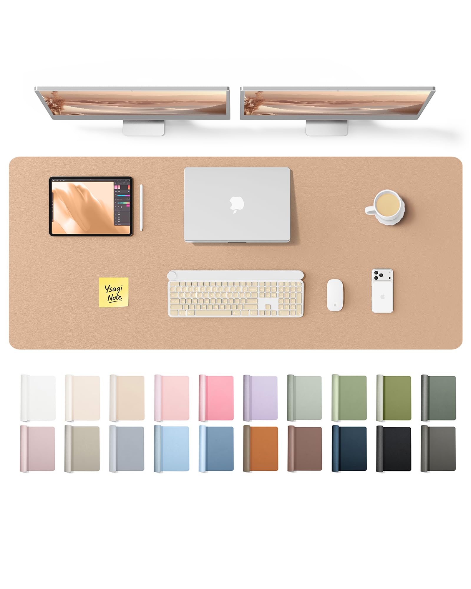 YSAGi Leather Desk Pad Protector, Office Desk Mat, Large Mouse Pad, Non-Slip PU Leather Desk Blotter, Laptop Desk Pad, Waterproof Desk Writing Pad for Office and Home (Latte,55" x 17.2")