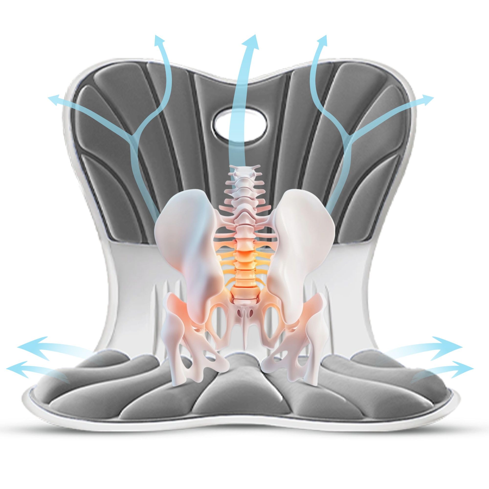 Soporte lumbar ortopédico – Cojín protector de espuma viscoelástica para asiento y respaldo para corrección de postura, dolor de espalda y estabilización pélvica, oficina, sillas de juego y