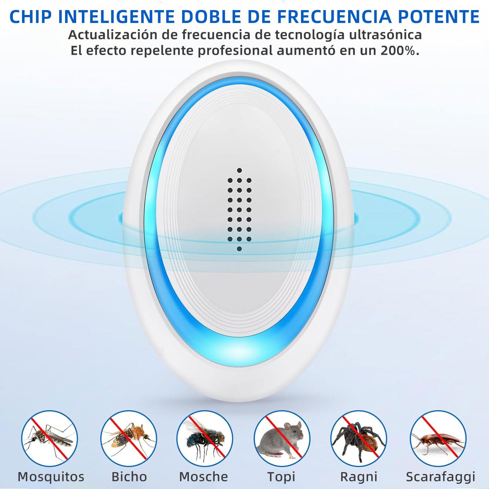 Repelente Ultrasónico de Plagas 6 Pack Antimosquitos Electrónico para Interiores Roedores Arañas Cucarachas