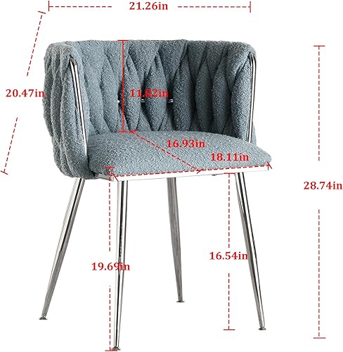 Miniatura 3 de Homtique Boucle - Juego de 2 sillas de comedor tapizadas tejidas con patas de metal plateado, sillas decorativas modernas para comedor, sala de