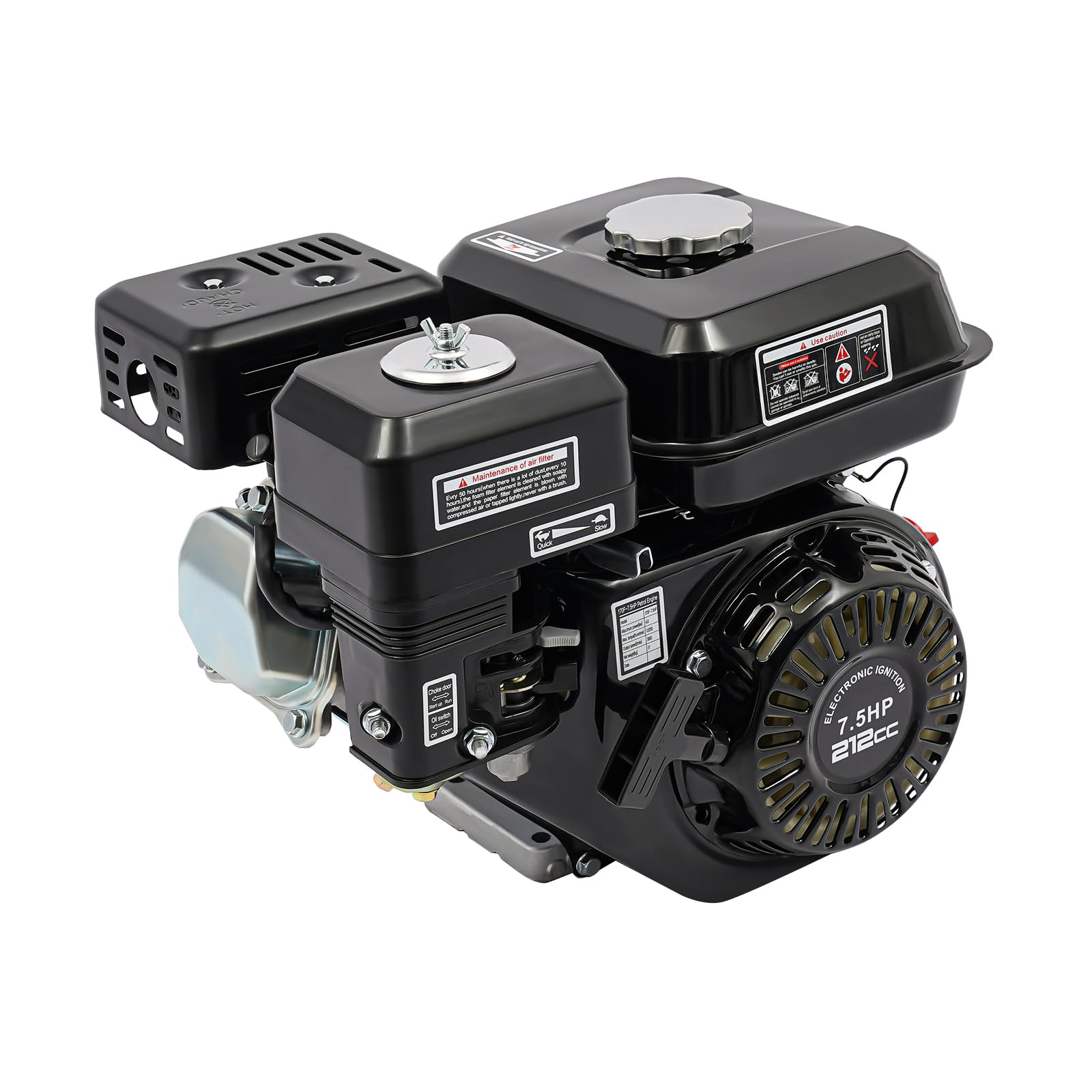 Moteur à essence 7,5 CV 4 temps - Moteur sur pied - Moteur de rechange - Moteur monocylindre - Avec sécurité en cas de manque d'huile - Arbre de 20 mm de diamètre - Refroidi à l'air - 3600 tr