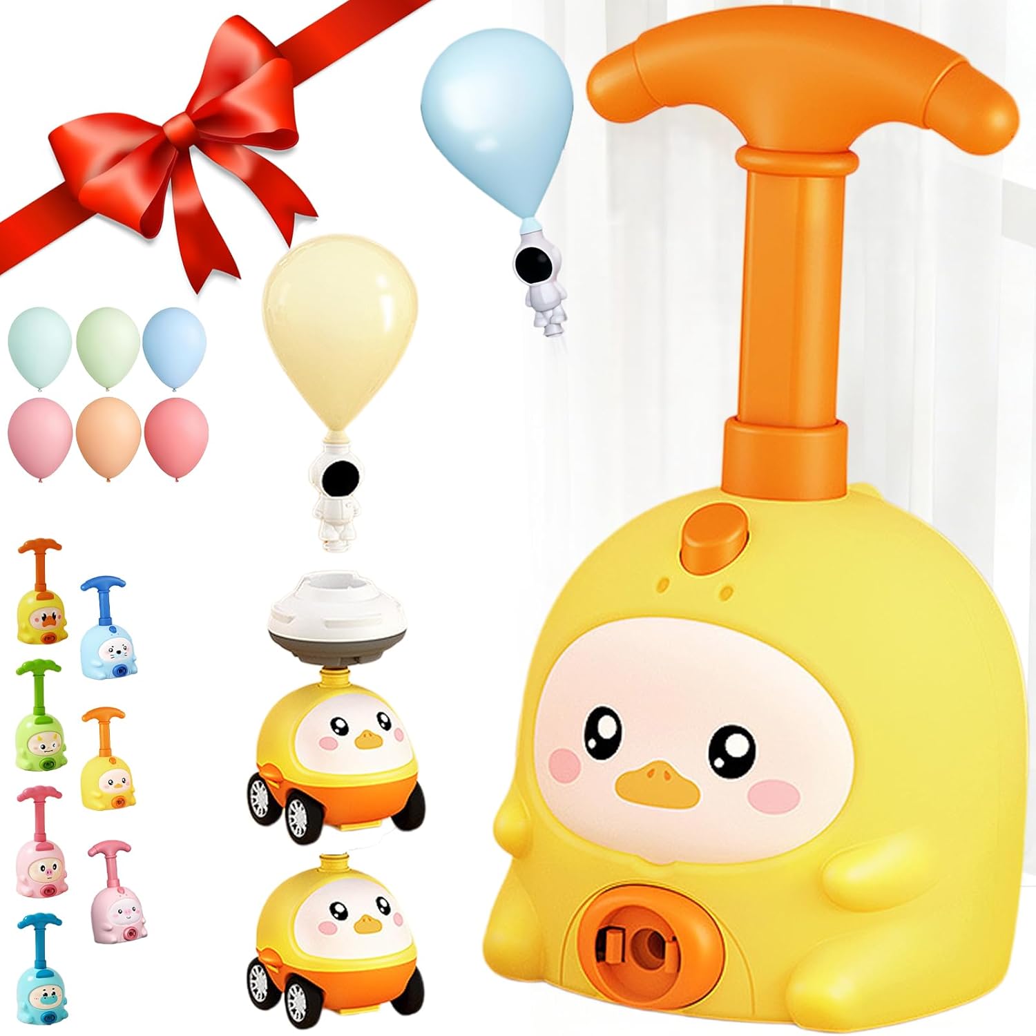 2026 New Balloon Launcher Toy Set, Balloon Launcher Car Toy Pump Set, Animal Air Powered Balloons Cars Toy, 2-in-1 Races on Ground & Flies in Air, DIY Physics Learning (C-car*2+balloon*6)