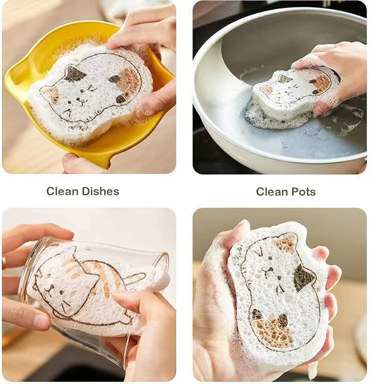 Wood Pulp Cotton Dish Washing Compression Sponge, Weiforu Cute Cartoon Kitchen Cleaning and Washing Dishes Dishcloth, Reusable Dish Washing Household Cleaning Cloth for Kitchen 3Pack : Health & Household