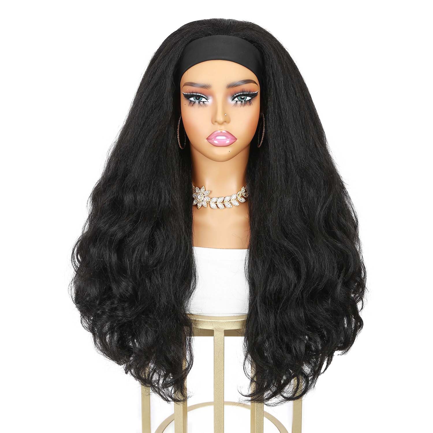 quantum love yaki curly headband wigs for black women kinky straight black headband curly ends 26inch synthetic wear and go glueless half wig with headbands attached black 26 inch