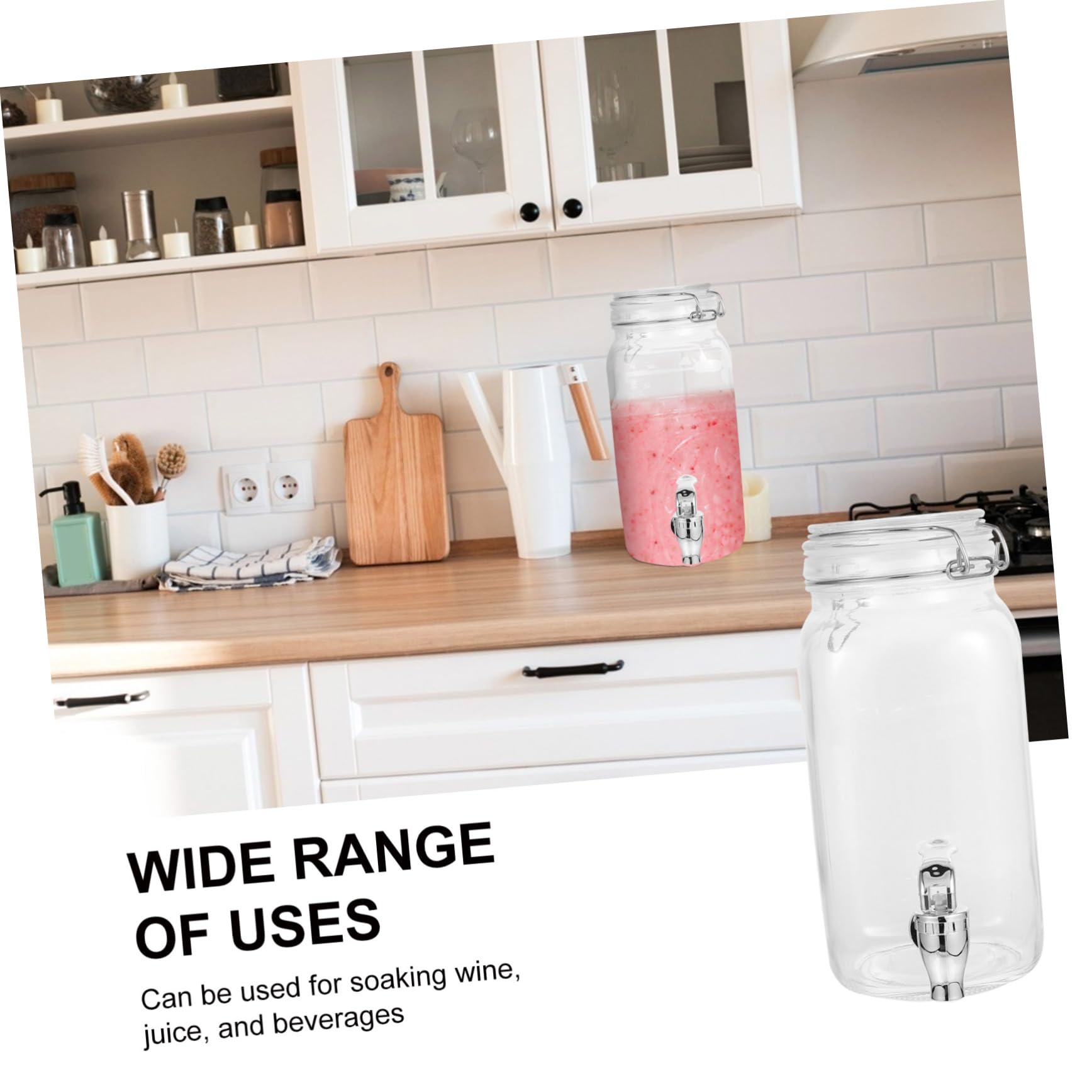 ULTECHNOVO Dispensador de Bebidas de Vidrio con Grifo Diseño Funcional Capacidad 2L Material Vidrio y ABS Adecuado para Cocina y Eventos