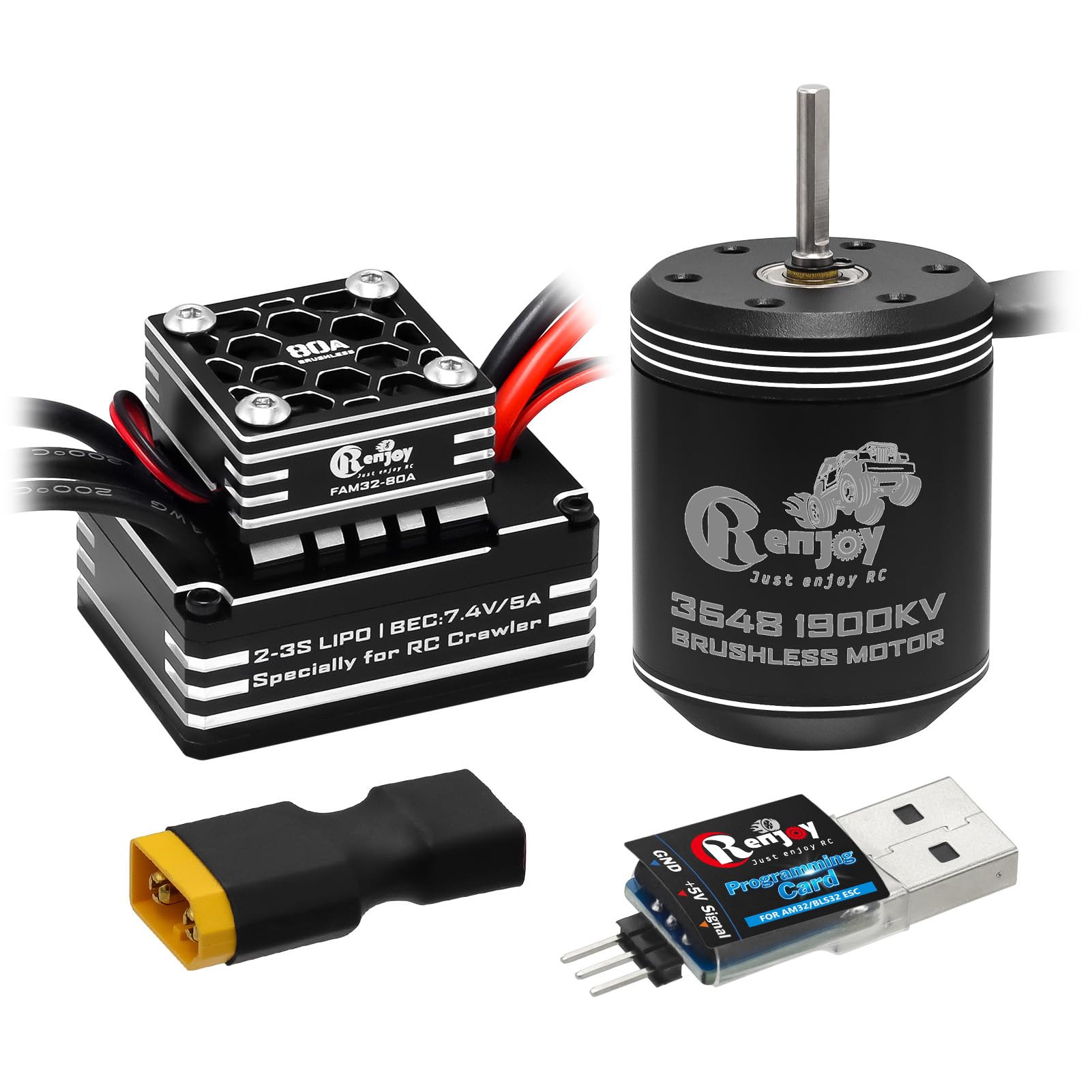 3548 1900KV Brushless Motor with AM32 80A Brushless ESC Electric Speed Controller and USB Linker Programming Card for 1/10 LCG Chassis Remote Control Crawler Car Upgrade