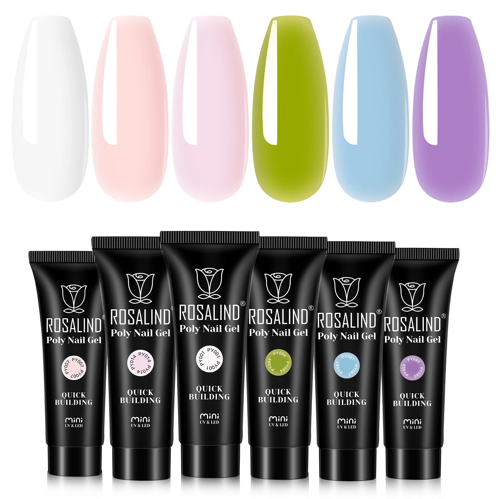ROSALIND Poly Nagelgel 6pcs 10ml, UV LED Nagelverlängerungs Nagel Extension Gel für Anfänger, Profi, Nagelstudio, Poligel für Nägel Gel Nail Art