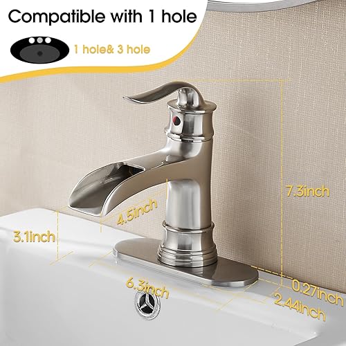 Miniatura 9 de FRANSITON Grifo de cascada, grifo de baño de una sola manija, un agujero, acabado de bronce aceitado, boquilla grande, grifos de lavabo, grifo de