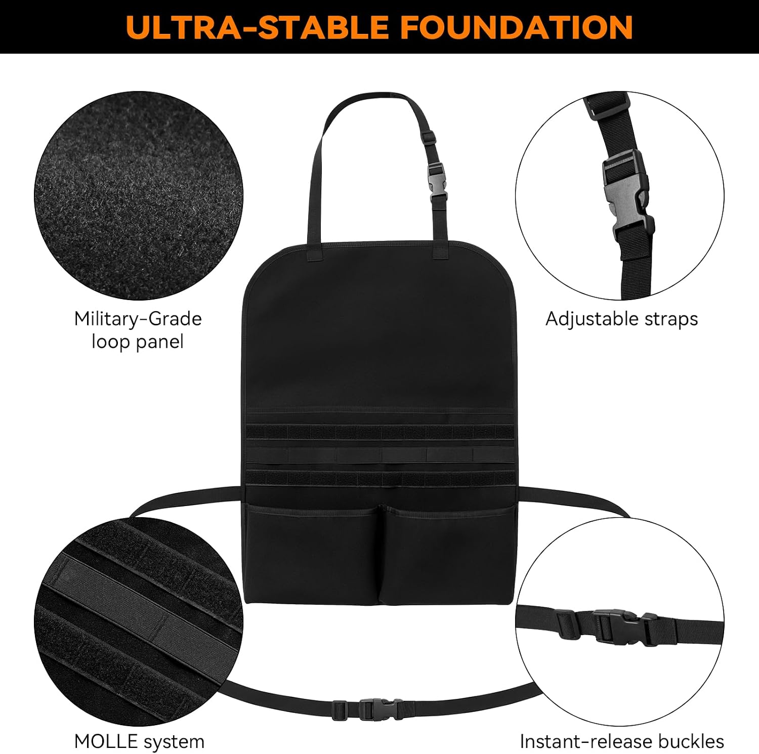 Universal Tactical Patch Display Board Hook & Loop Panel and Tactical MOLLE Seat Organizer for Trucks/SUVs