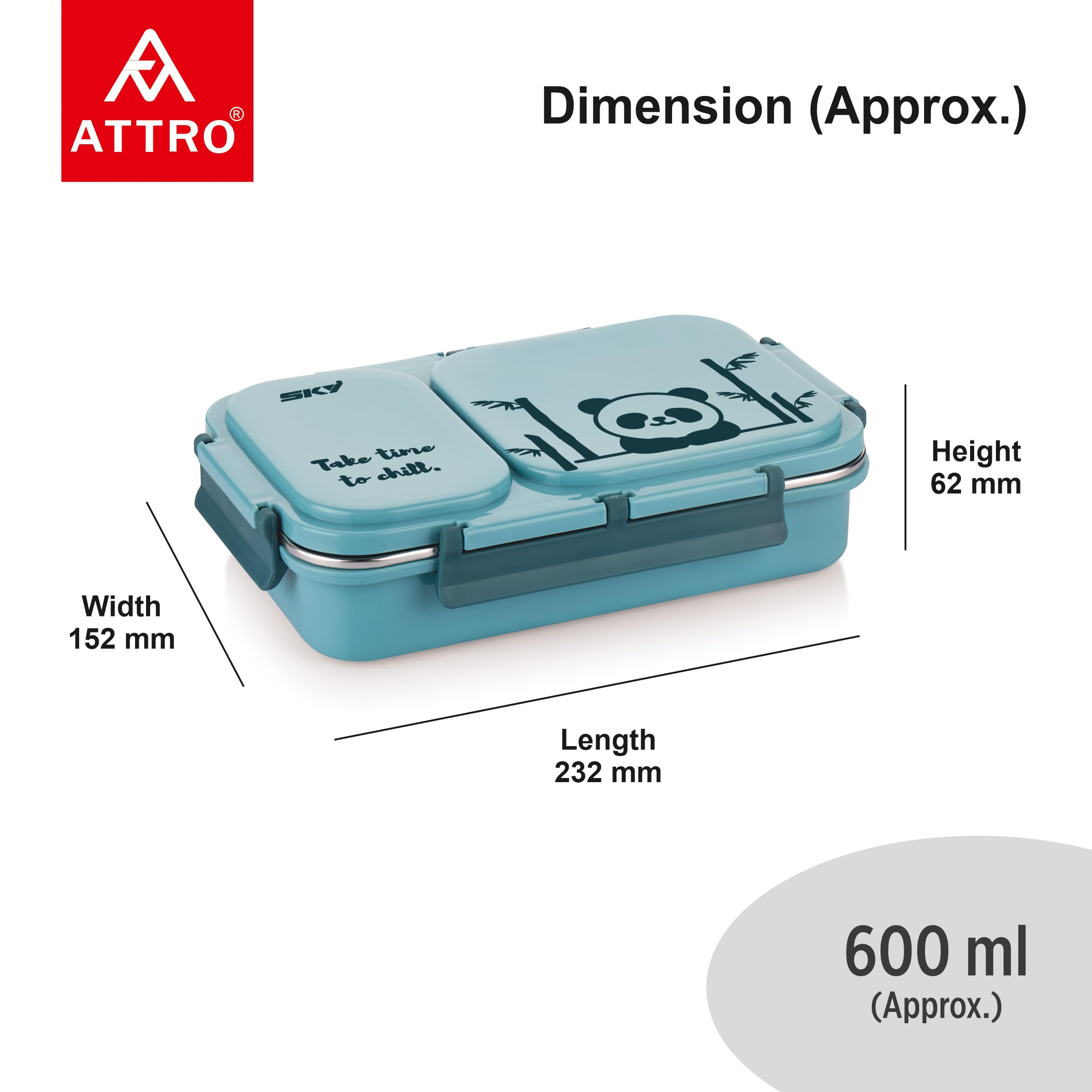 Attro Legacy 2 - Lonchera aislada con dos compartimentos sin BPA, de grado alimenticio, a prueba de fugas, ideal para la escuela, picnic, oficina y al aire libre, 600 ml, color azul