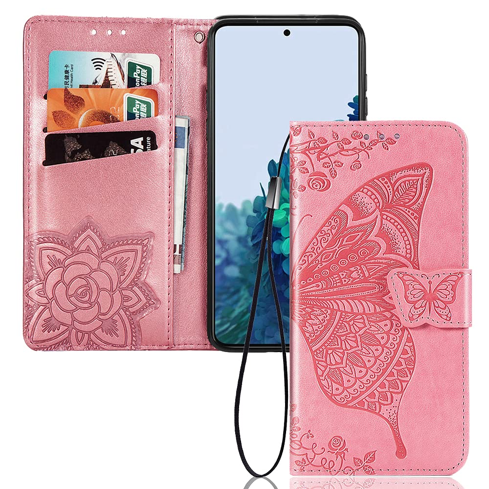 MEMAXELUS Premium Wallet Case for Nokia C100, Nokia C100 Case with Kickstand Card Holder Slot Butterfly Design Magnetic Flip Leather Protective Case for Nokia C100 Flower Butterfly Pink SD