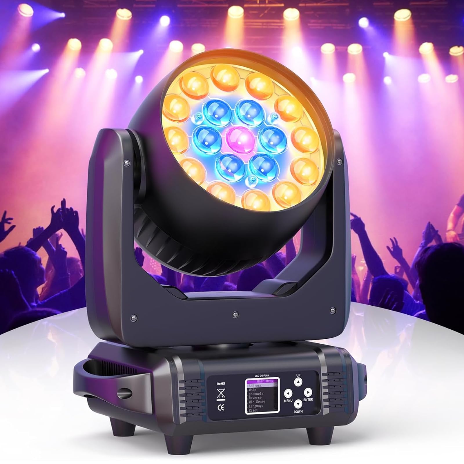 Lumière de scène LED 19x15W RGBW avec zoom motorisé haute précision