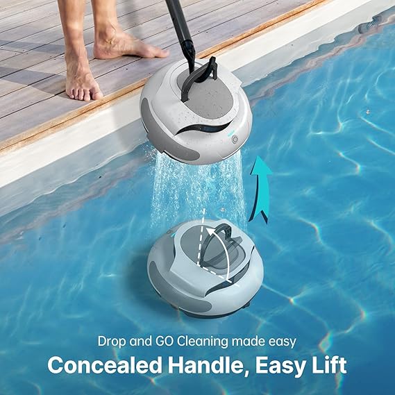 Automatic Robotic Pool Cleaner, Robot Pool Vacuum, Lasts 100Mins, Max Cleaning Area 92m2, Max Diving Depth 3m, Self-Parking, IPX8 Waterproof