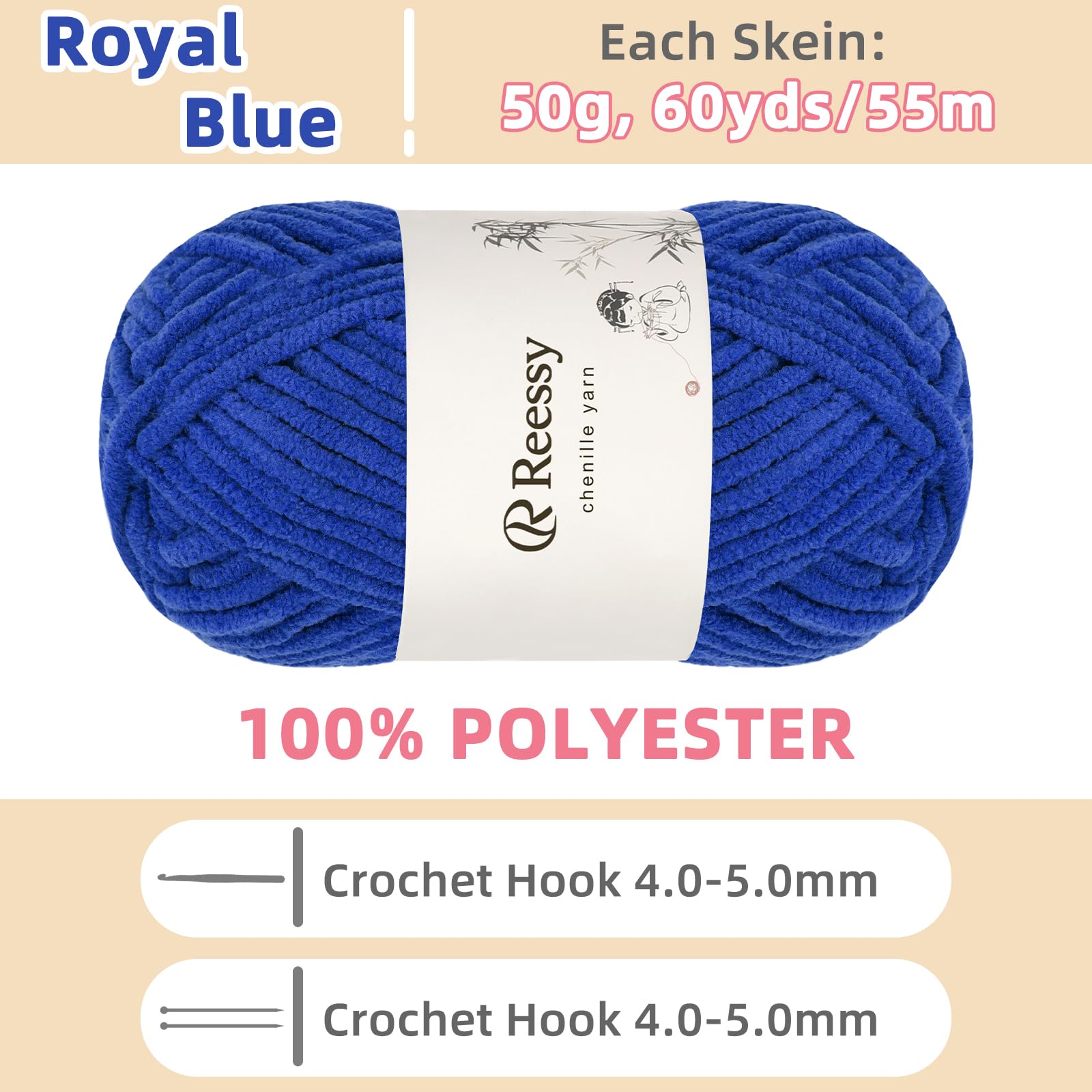 Reessy Chenille Yarn, Soft Chunky Yarn for Crochet 4 ×50g Thick Wool Fluffy Wool Perfect for Crochet Baby Blankets Jumpers - Image 2