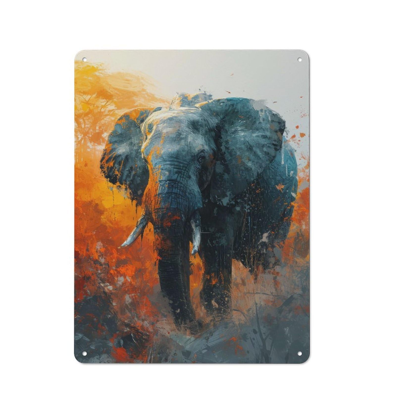 Tin Wall Sign with Majestic Elephant Gaze Design 40x30cm, Classic Kitchen Wall Decor for Restaurant, Kitchen, Counter Or Breakfast Nook