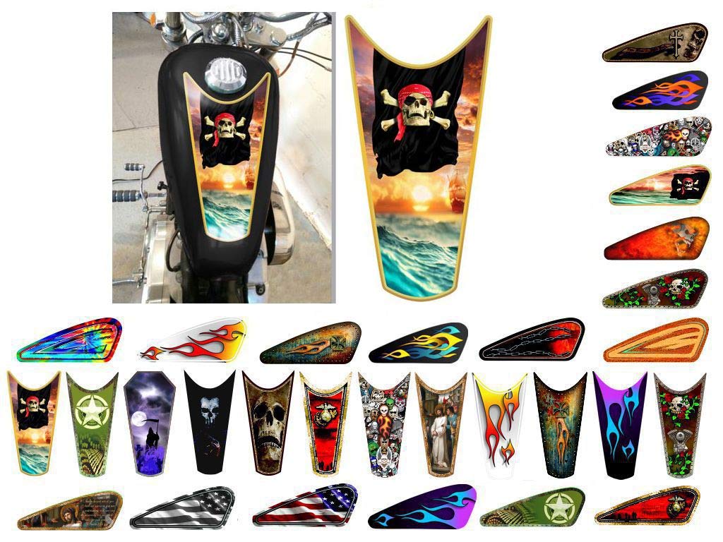 Motorcycle Gas Tank Decals/Sets - for Harley Davidson Sportster Honda Shadow Suzuki Kawasaki Indian Yamaha (Pirate - 1pc Top Tank Decal)