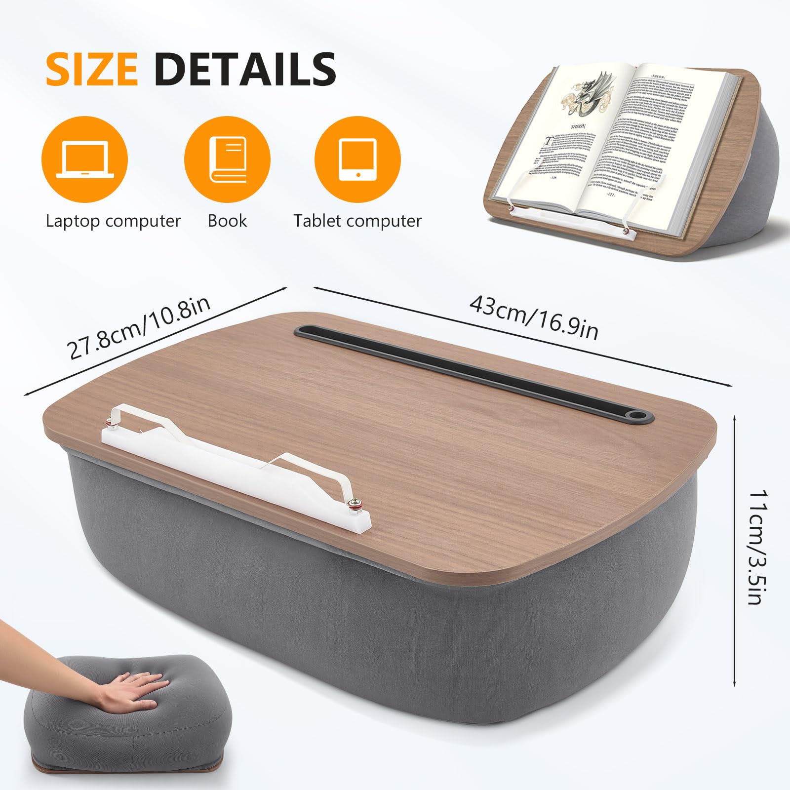 Support pour Livre et Tablette d'Appoint pour Canapé, Lit, Bureau - Cousin Porte-Livre avec Support de Pages - Compatible Ordinateur Portable et Tablette