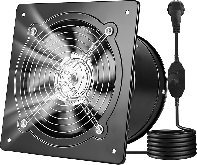 VEVOR Ventilatore di Scarico in Metallo da 203 mm, Ventilatore di Sfiato a Parete ad Alta Velocità da 576 CFM, Basso Consumo, per Soffitta, Garage, Cantina, Officina, Cucina, Pollaio, Nero