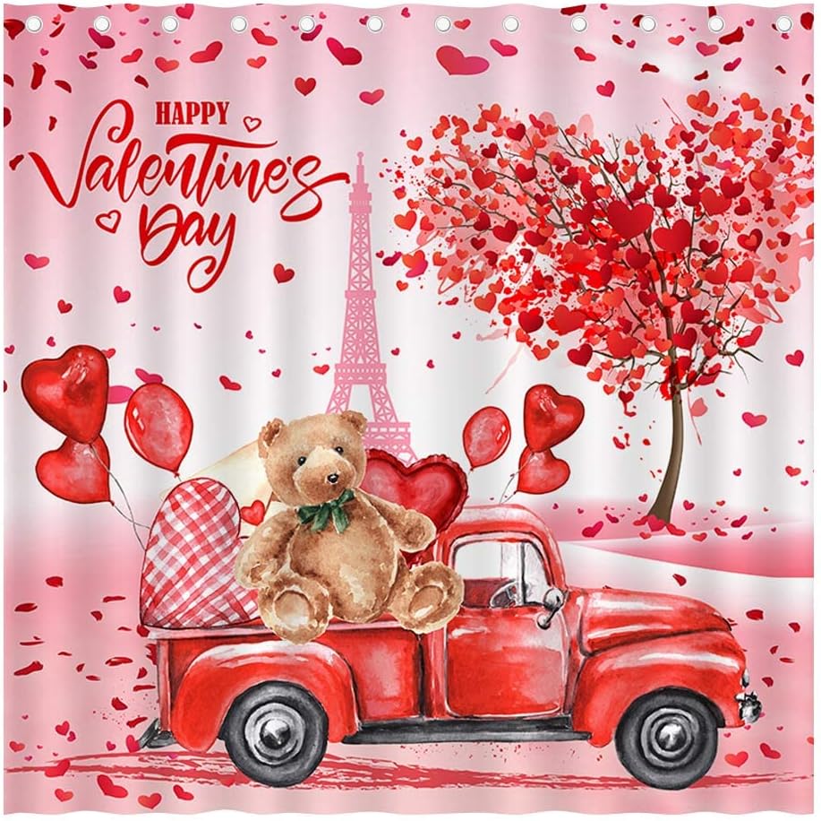 Bcsewcg Valentines Shower Curtain for Bathroom, Happy