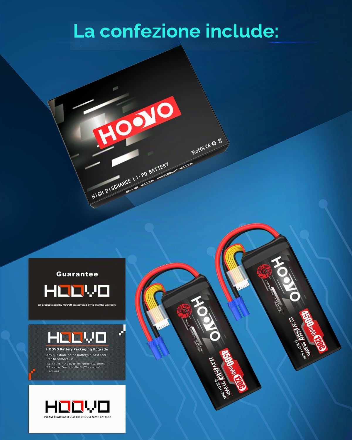 HOOVO 6S Lipo Batteria 22.2V 4500mAh 120C RC Custodia Morbida con Spina EC5 per 70mm 80mm 90m EDF RC Auto Camion Buggy RC Quadcopter Elicottero Aereo da Corsa Drone Classe X Drone da Corsa (2 Pezzi)