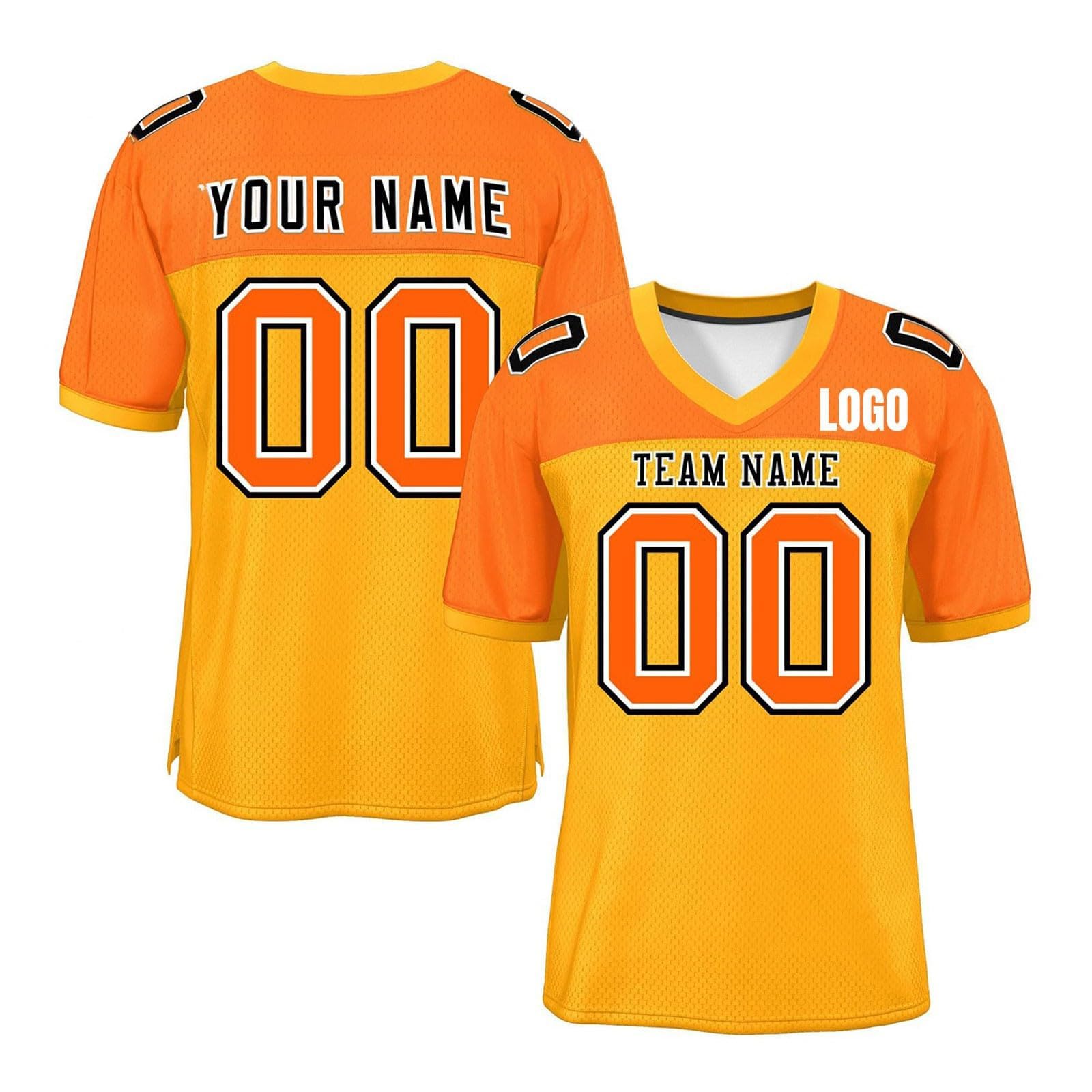 Custom Football Shirts for Adult, Personalised Football Kits with Names, Numbers and Logos, Short Sleeve V-Neck Quick-Drying Breathable Personalised Shirts, Custom Football Supporter T Shirt Yellow — image 1