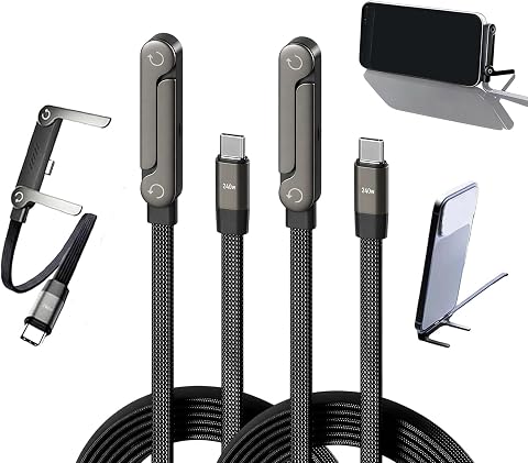 Yaslayp Invisible Holder Charger Cable with Stand,Type-C to Type-C,240W PD | Fast Charging Cable with 360° Adjustable Metal Stand,2 in 1 Invisible Holder Charger Cable with Stand for Desk, Gaming(2PC)