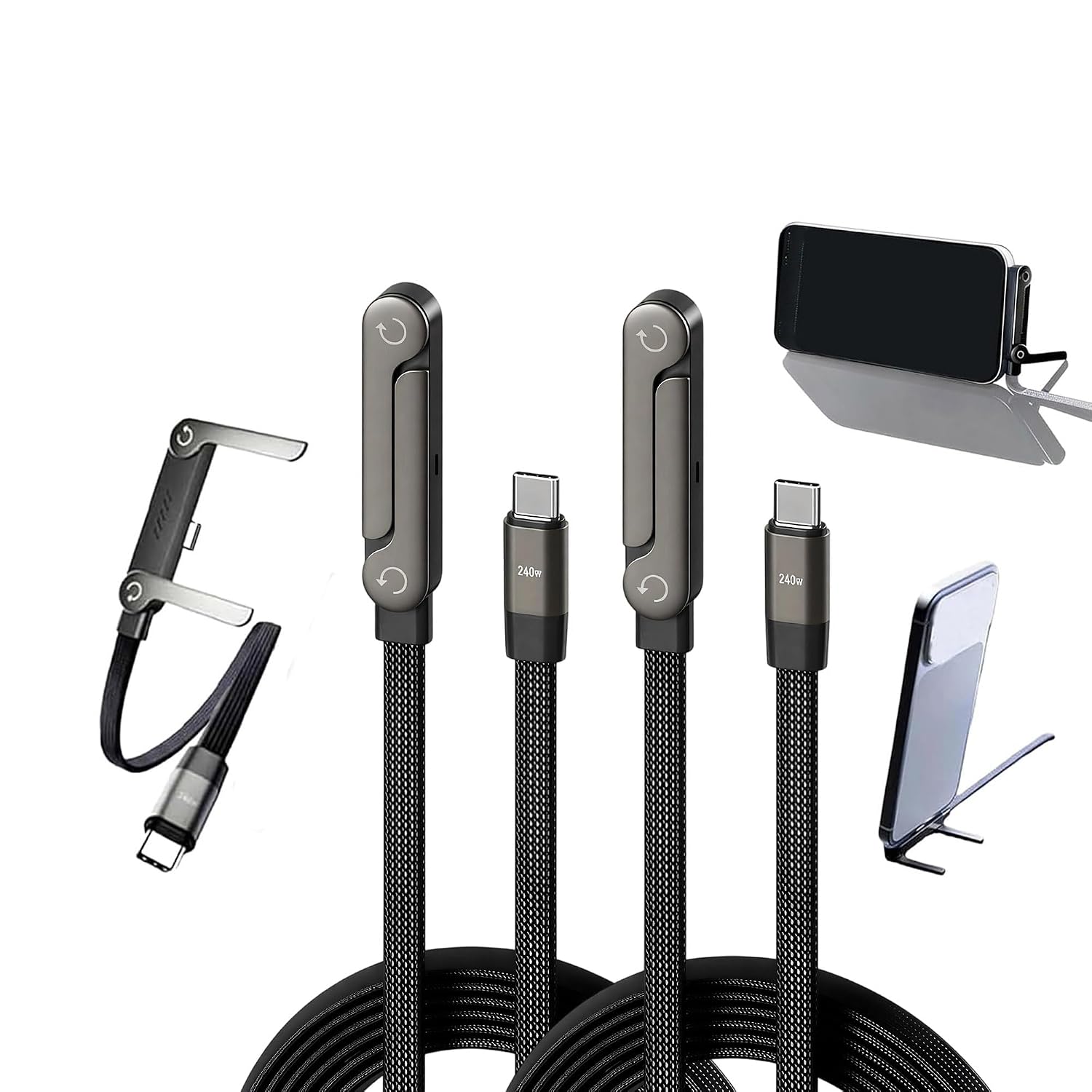 Yaslayp Invisible Holder Charger Cable with Stand,Type-C to Type-C,240W PD