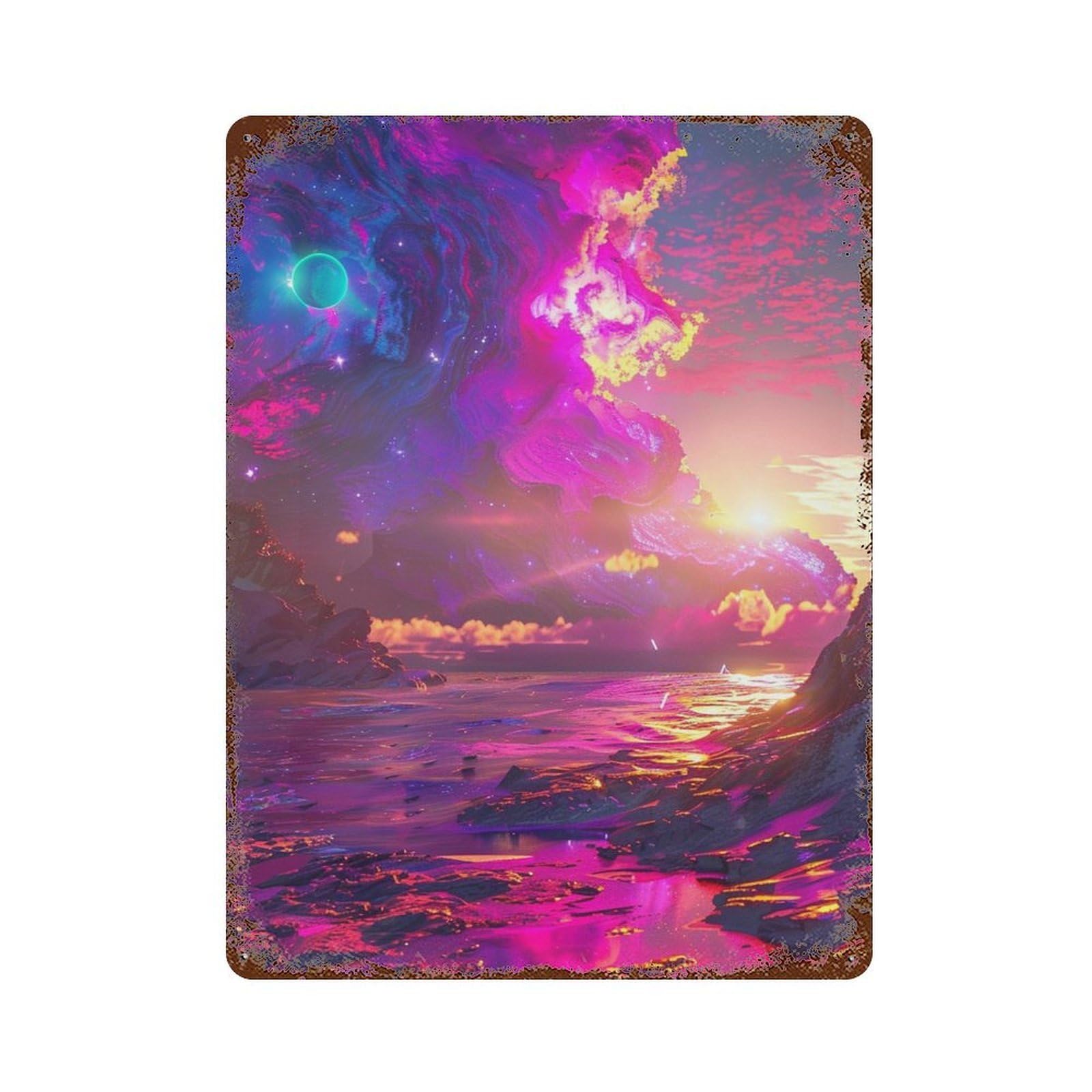 Fantasy Galaxy Landscape Rust Effect Tin Sign 15.7"x11.8", Industrial Home Decor for Garage, Pub Or Kitchen