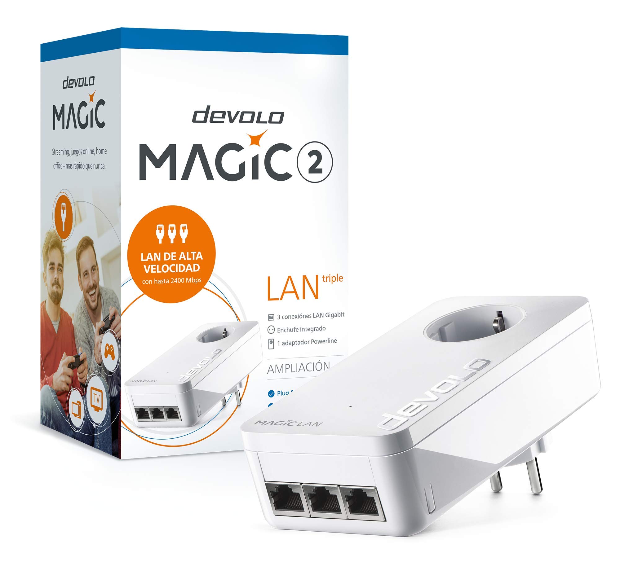 Devolo Magic 2 LAN triplo adattatore complementare per una rete domestica stabile tramite cavi di corrente, tecnologia G.hn, 3 connessioni LAN Gigabit, bianco