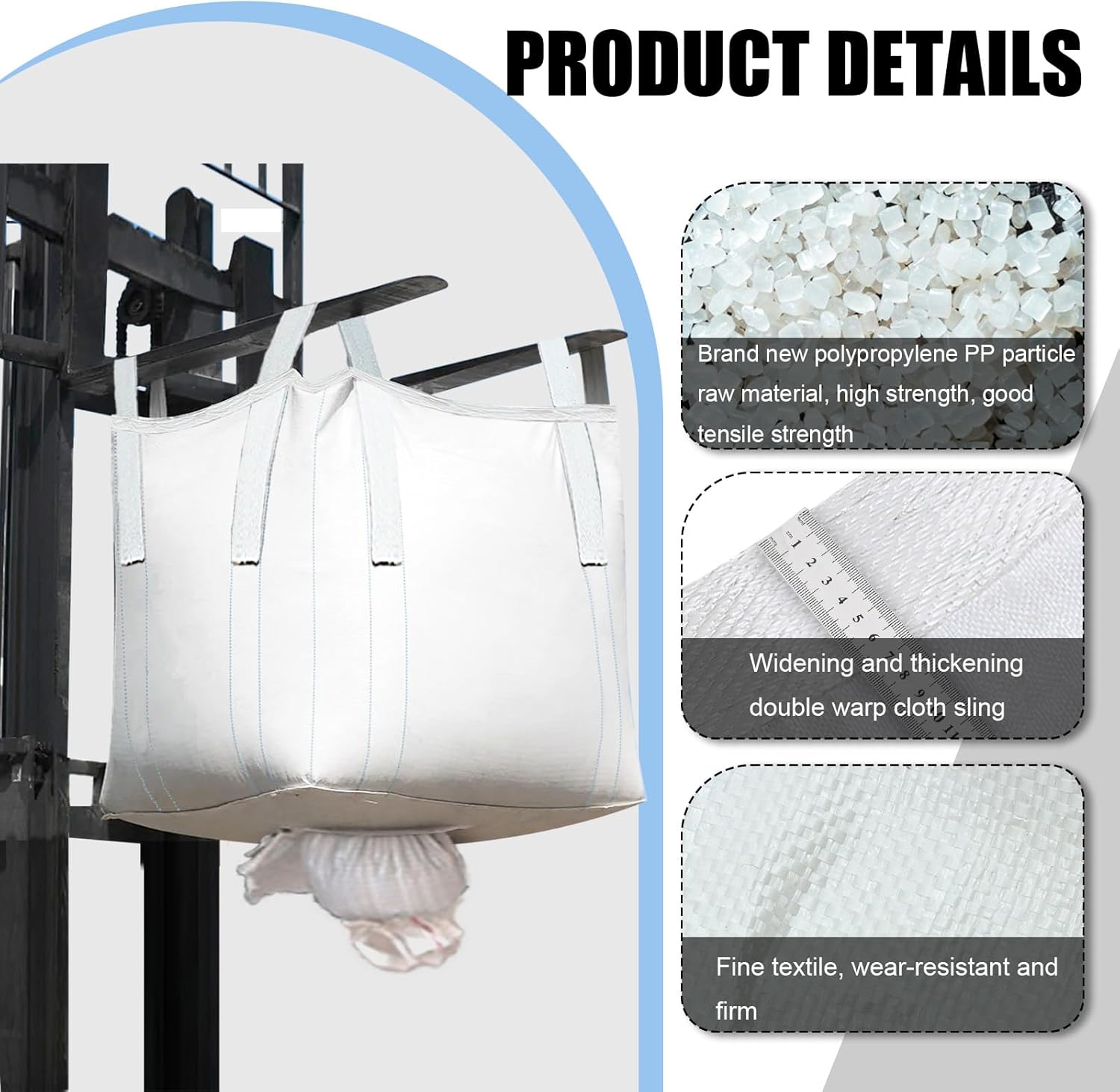 10Pack Aolikebao FIBC Bulk Bag,1.5 Ton Bag, 35.4"L x 35.4"W x 35.4"H,3300lbs SWL Safty Factor 3:1,Woven Polypropylene Bags,Duffle Top Spout Bottom (10) - Image 3