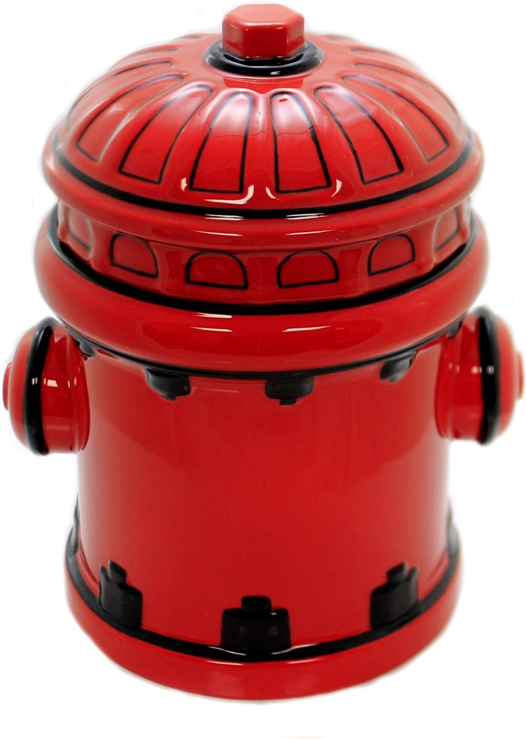 8.25 Inch Red and Black Fire Hydrant Themed Ceramic Cookie Jar