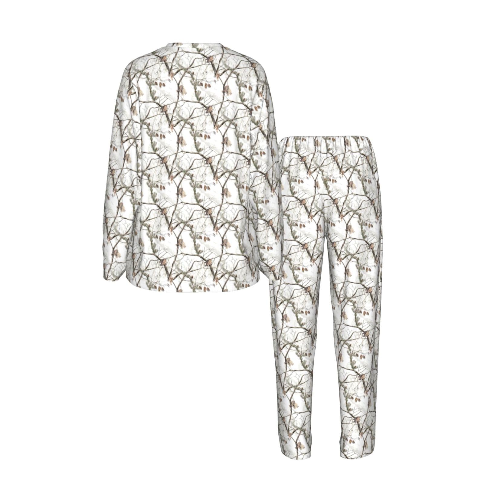 White Trees - Pigiama da donna con stampa mimetica, a maniche lunghe, morbido, elastico, con coulisse, abbigliamento casual