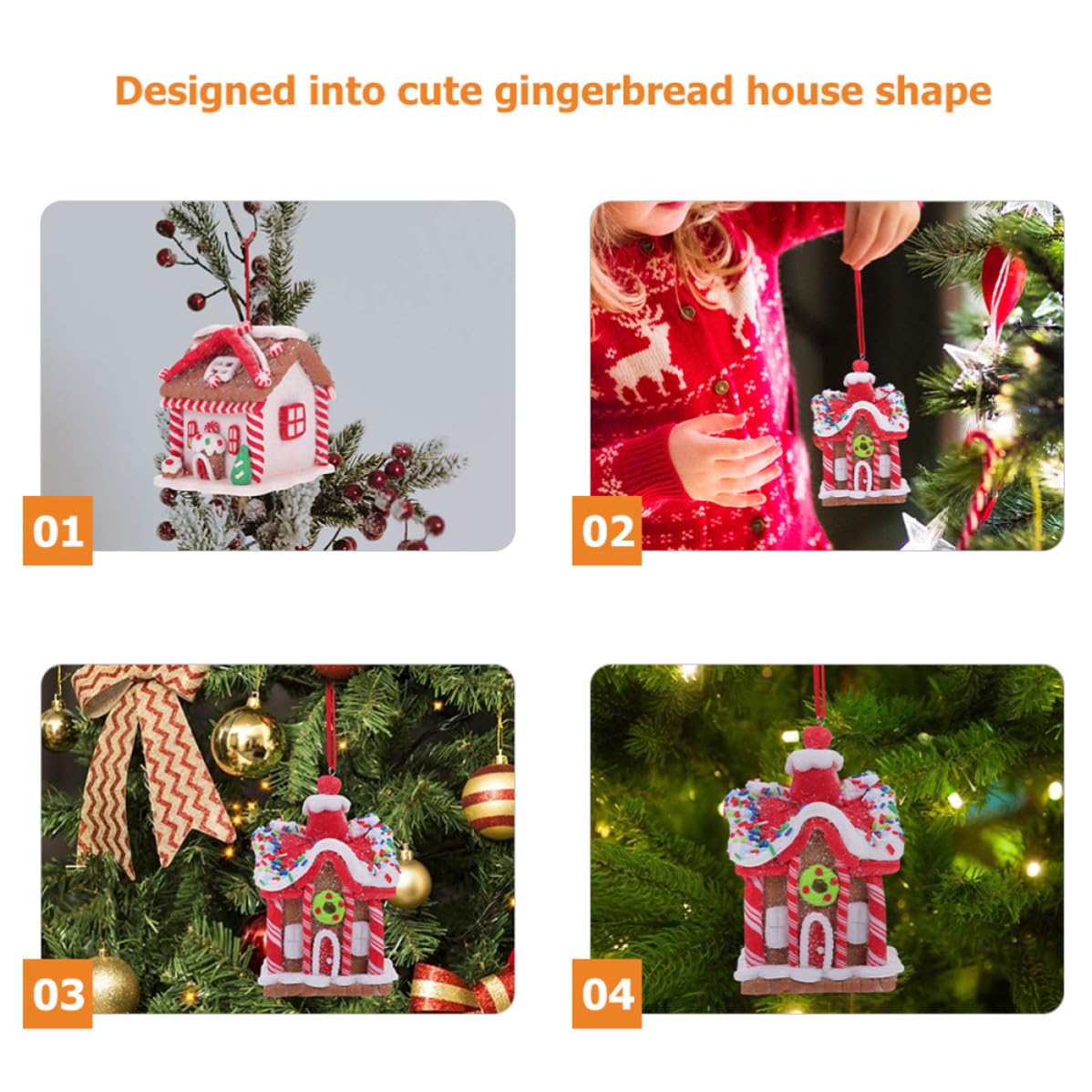 FOMIYES 4 Piezas Adorno Colgante en Forma de Casa de Jengibre para Árbol de Navidad, Decoración Navideña Delicada de Arcilla Polimérica para Fiestas y Hogar