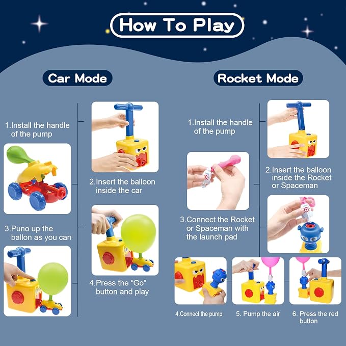 BAKAM Toddler Toys 3-4 for Boys Girls, Balloon Launcher & Powered Car Set, Fun Toddlers STEM Toy Balloon Pump Cars Racer Kit for Kids 3-5 (Frog) miniatura 7