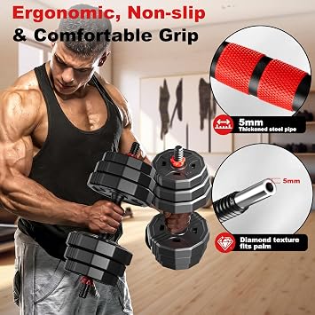 Adjustable dumbbell set,20/30/45/70/90lbs Free Weights Dumbbells Set 5in1 | Multi-Function Dumbbells Set Used as Barbell & Kettlebell,Push up Stand,Weight Plate Fitness for Home Gym Suitable Men/Women