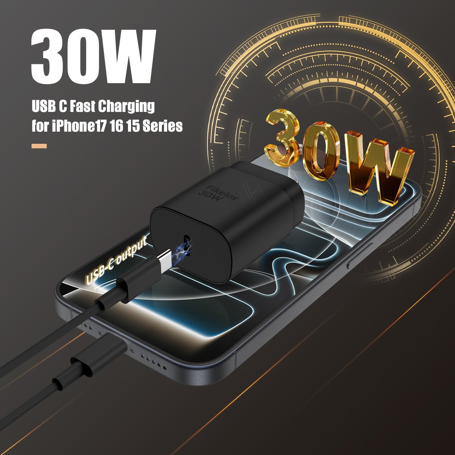 iPhone 17 16 Pro Max Charger Fast Charging USB C Charger Block, 30W USB-C Chargers with 3/6/10FT Type C Fast Charging Long Cable Cord for iPhone 17/16/15 Series/iPad GalaxyS25/S24 Black