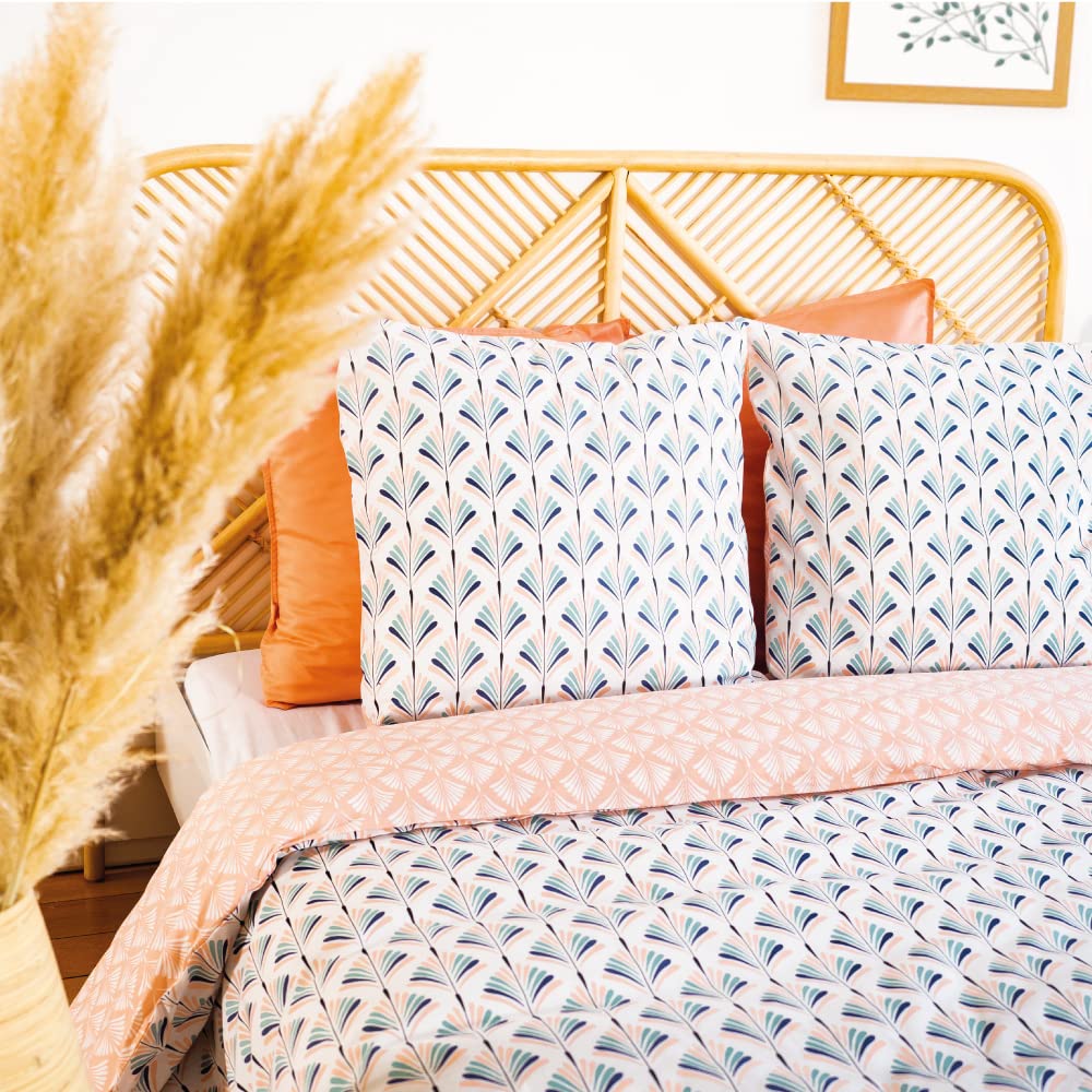 Set Letto In Percalle 80 Fili/cm² Fodera 220 X 240 Cm + 2 Federe Bianco Profilo Beige Charmy Di Palacio