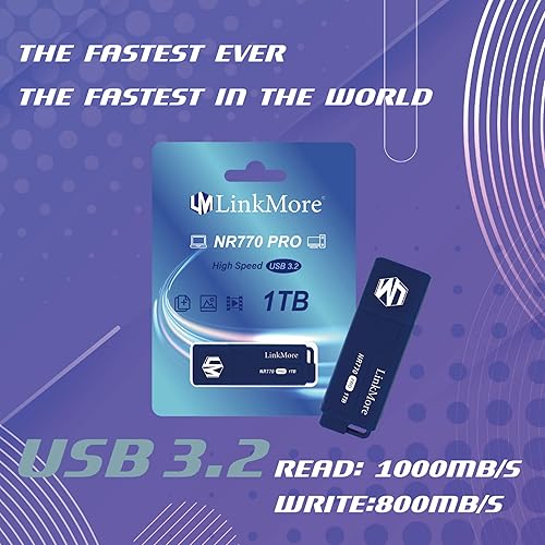 Miniatura 9 de LinkMore NR770 - Unidad flash USB 3.2 Gen2 de 1 TB, velocidad de lectura de hasta 1000 MBs, velocidad de escritura de hasta 800 MBs, unidad de pulgar