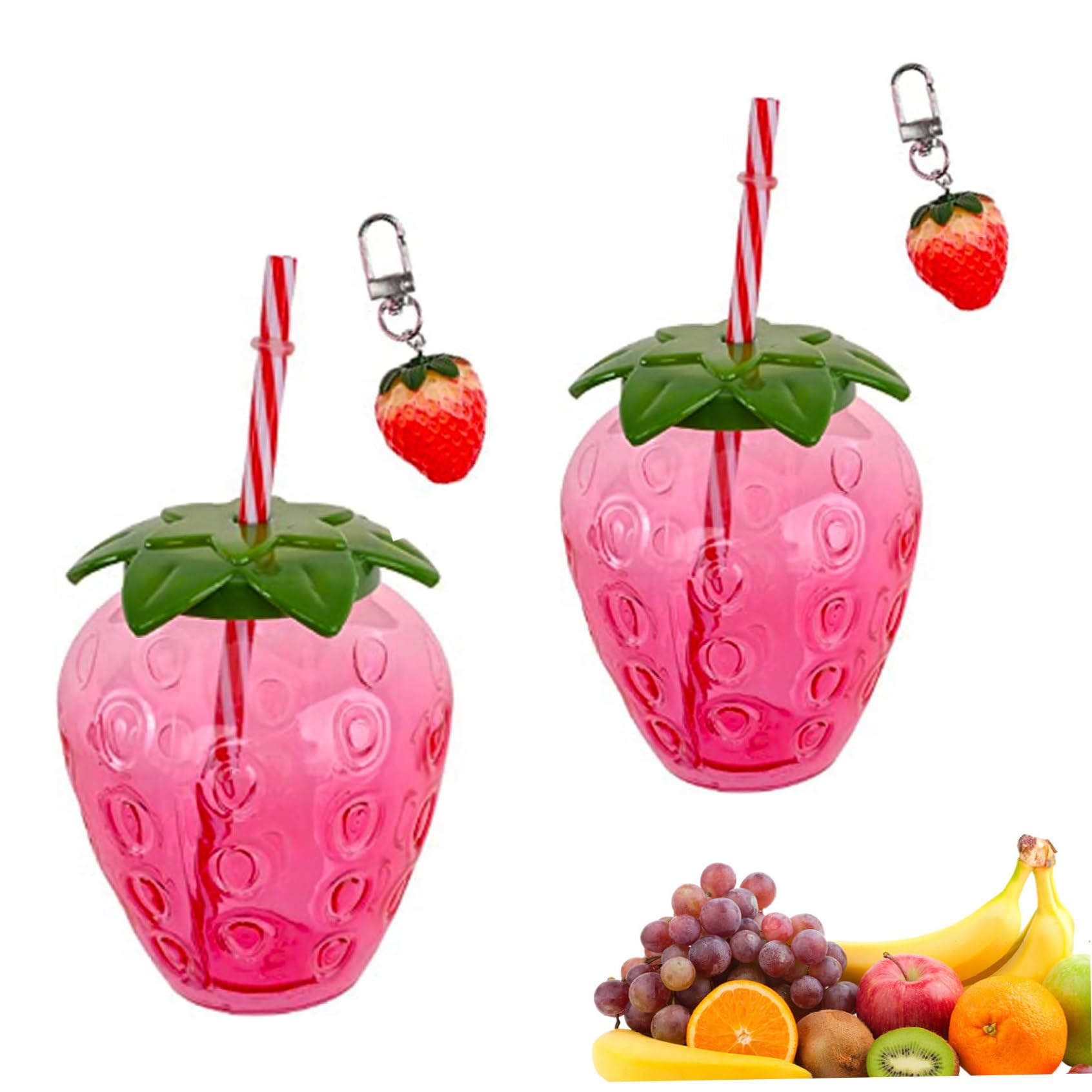 Tasses à fraises étanches et mignonnes avec couvercle en paille lavable