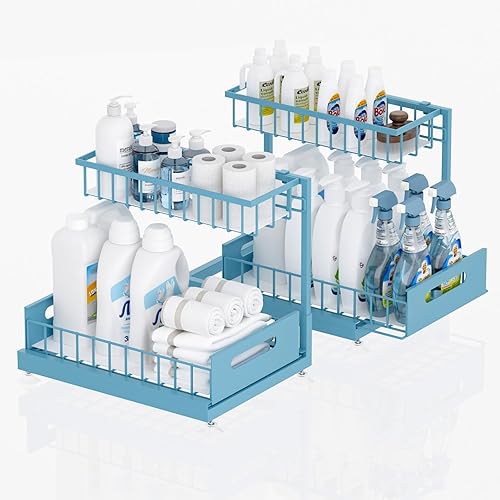 Miniatura 15 de Organizador de almacenamiento para debajo del fregadero, organizador de armario de cocina extraíble de 2 niveles con cajón deslizante, altura Negro