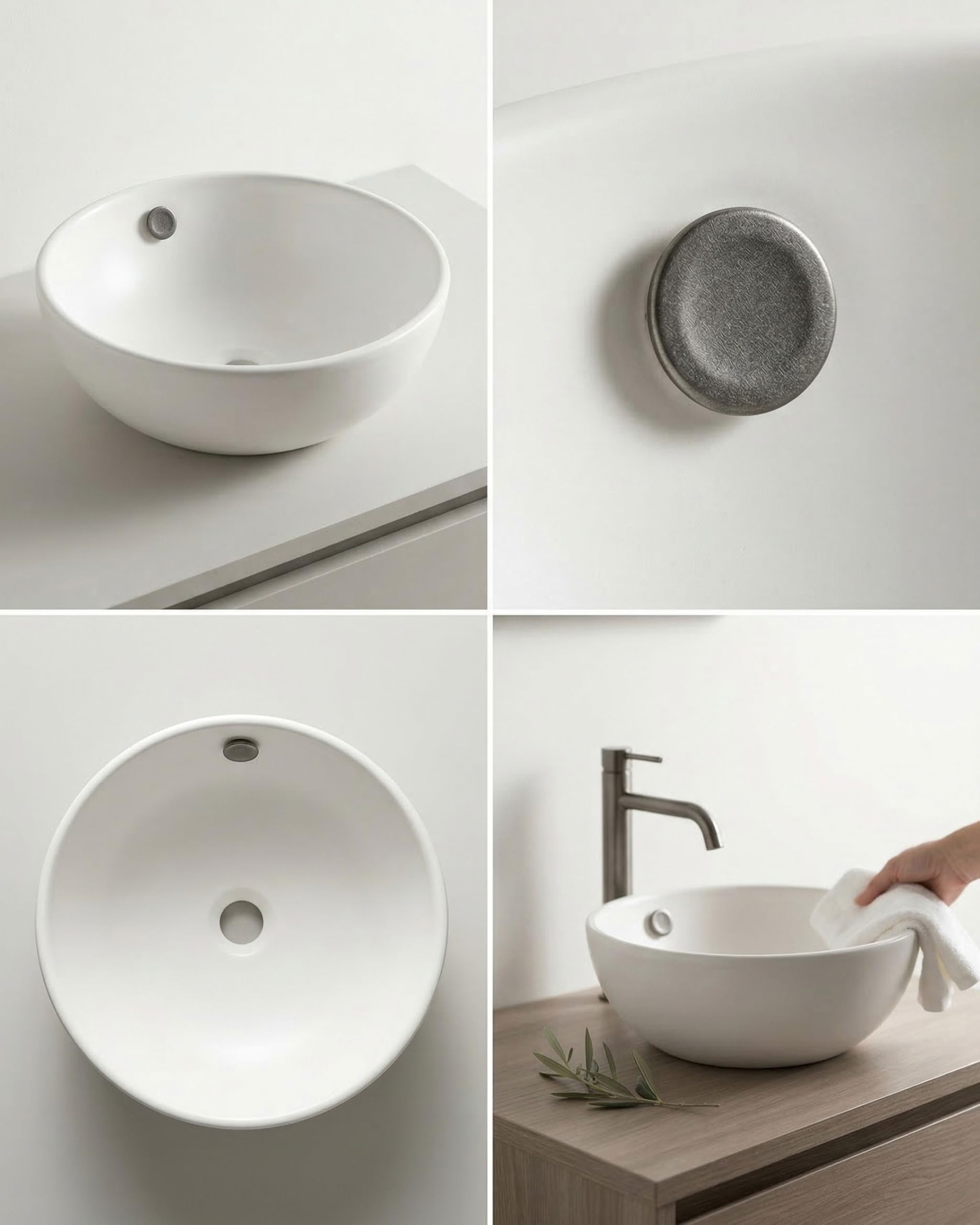 DocciaSì® - Lavabo da Appoggio in Ceramica Bianca Rotondo 43,5x16 cm, Lavandino Bagno da Appoggio Moderno per Mobile o Piano d’Appoggio, Design Minimal e Superficie Lucida Facile da Pulire